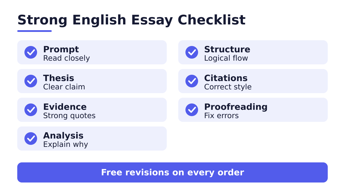English Essay paper Writing Services 3 English Essay paper checklist: thesis, evidence, analysis, structure, citations