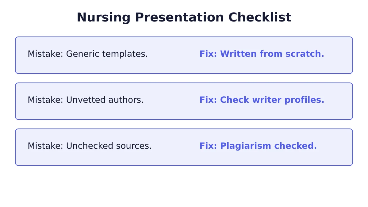Checklist of common mistakes to avoid in nursing presentation writing
