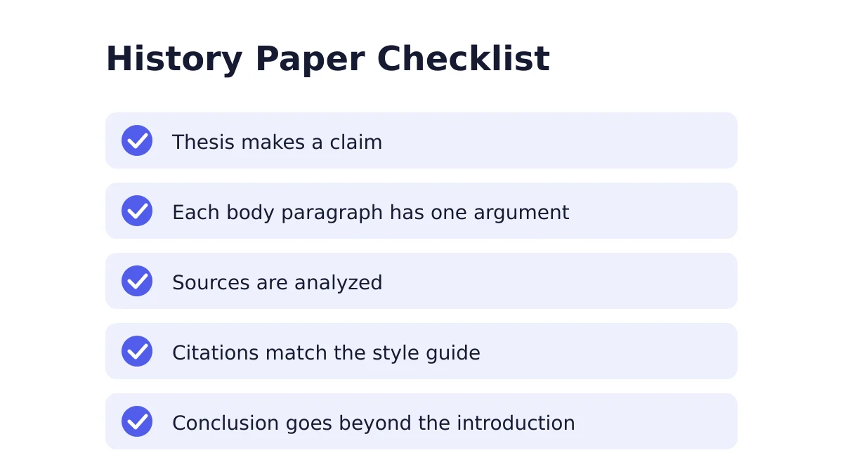 Checklist to review a History paper Homework draft before submission