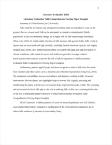 Literature Evaluation Table Comprehensive Nursing Paper Example – page 2