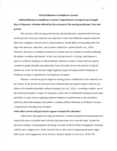 Ethical Dilemmas in Healthcare Systems Comprehensive Nursing Essay Example – page 2