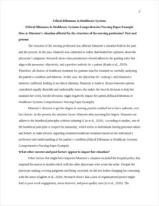Ethical Dilemmas in Healthcare Systems Comprehensive Nursing Paper Example – page 2