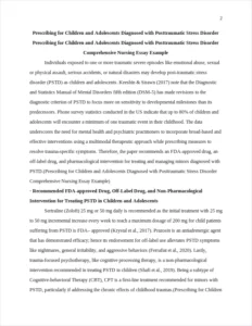 Prescribing for Children and Adolescents Diagnosed with Posttraumatic Stress Disorder Comprehensive Nursing Essay Example – page 2