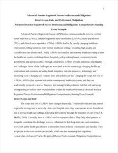 Advanced Practice Registered Nurses Professionanal Obligations Comprehensive Nursing Essay Example – page 2