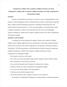 Treatment for a Patient with a Common Condition-Insomnia Case Study Comprehensive Nursing Paper Sample – page 2